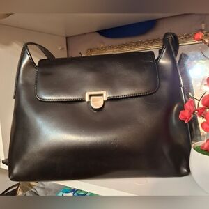 Elana Solano Paris Italian Sleek Black Leather Vintage Handbag